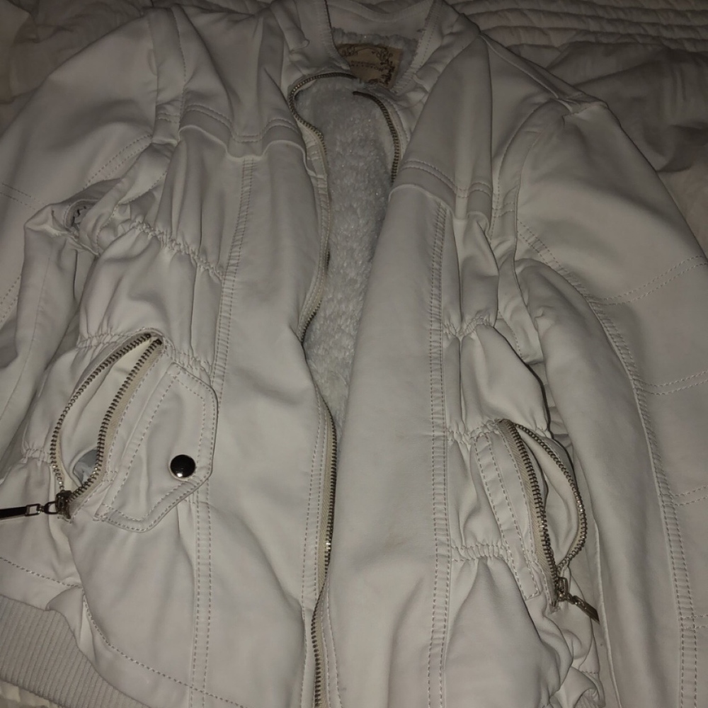 Downtown Coalition White Faux Leather Coat